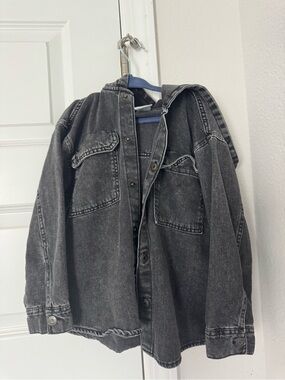 Zara Black Washed Denim Hoodie Jacket